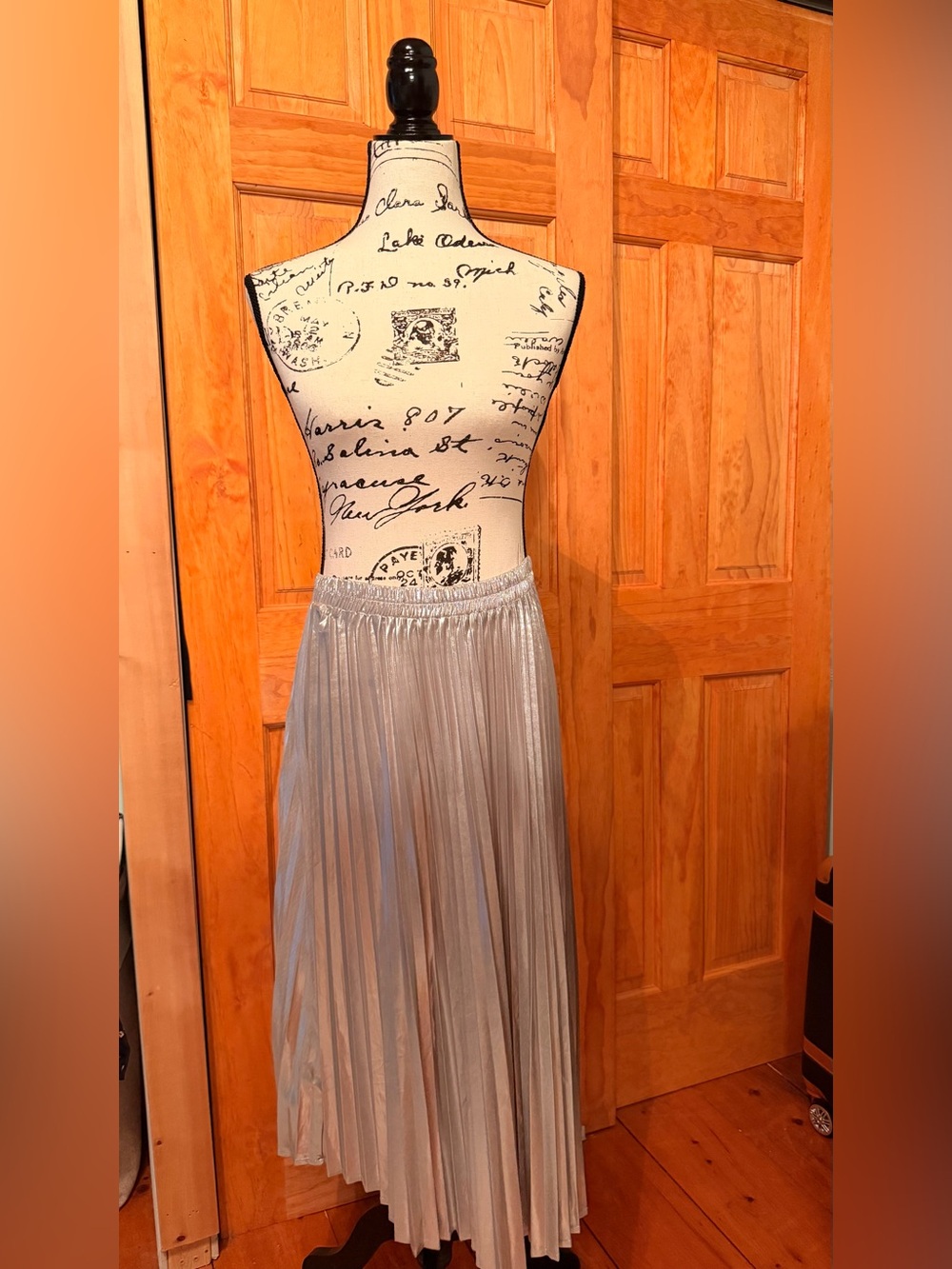 Tulle Metallic Silver Pleated Maxi Skirt